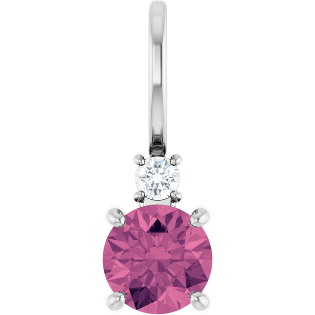 14K Gold Round Natural Pink Tourmaline Accented Pendant - White Gold