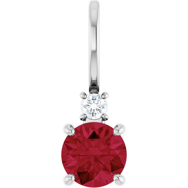 14K Gold Round Natural Ruby Accented Pendant - White Gold