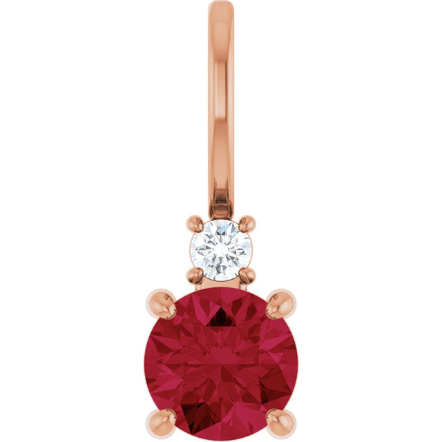 14K Gold Round Natural Ruby Accented Pendant - Rose Gold
