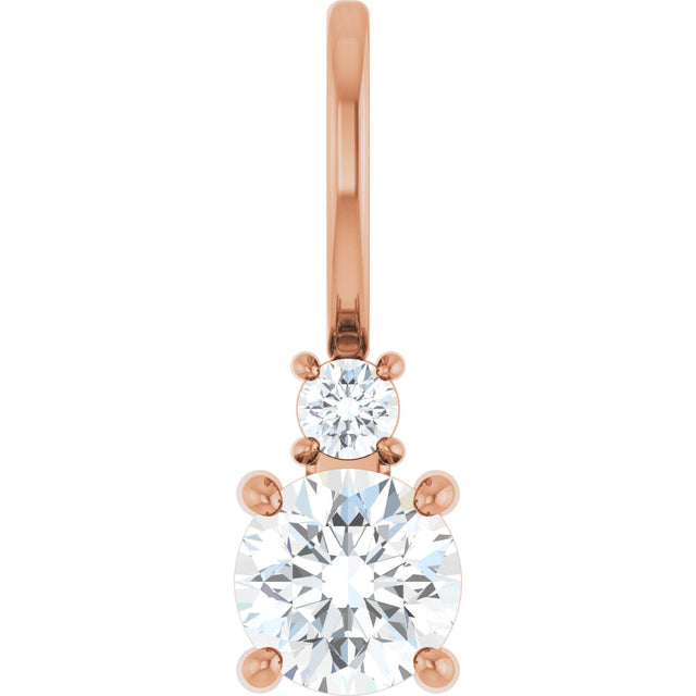 14K Gold Round Natural White Sapphire Accented Pendant - Rose Gold