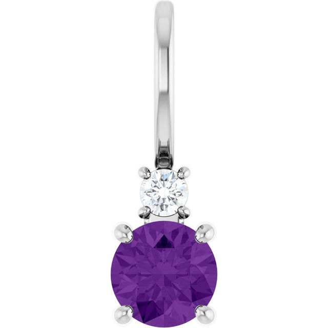 14K Gold Round Natural Amethyst Accented Pendant - White Gold