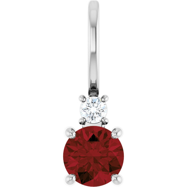 14K Gold Round Natural Mozambique Garnet Accented Pendant - White Gold