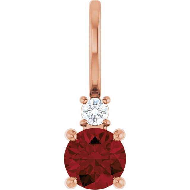 14K Gold Round Natural Mozambique Garnet Accented Pendant - Rose Gold