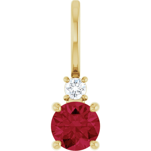 14K Gold Round Lab-Grown Ruby Accented Pendant – up to 0.015 CTW - Yellow Gold