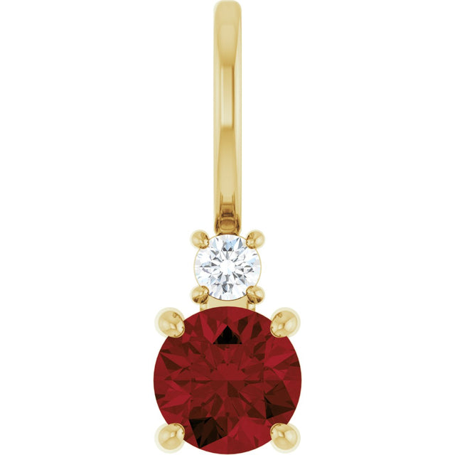 14K Gold Round Natural Mozambique Garnet Accented Pendant - Yellow Gold
