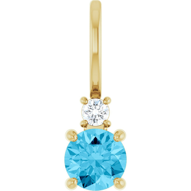 14K Gold Round Natural Aquamarine Accented Pendant - Yellow Gold