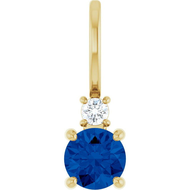 14K Gold Round Natural Blue Sapphire Accented Pendant - Yellow Gold