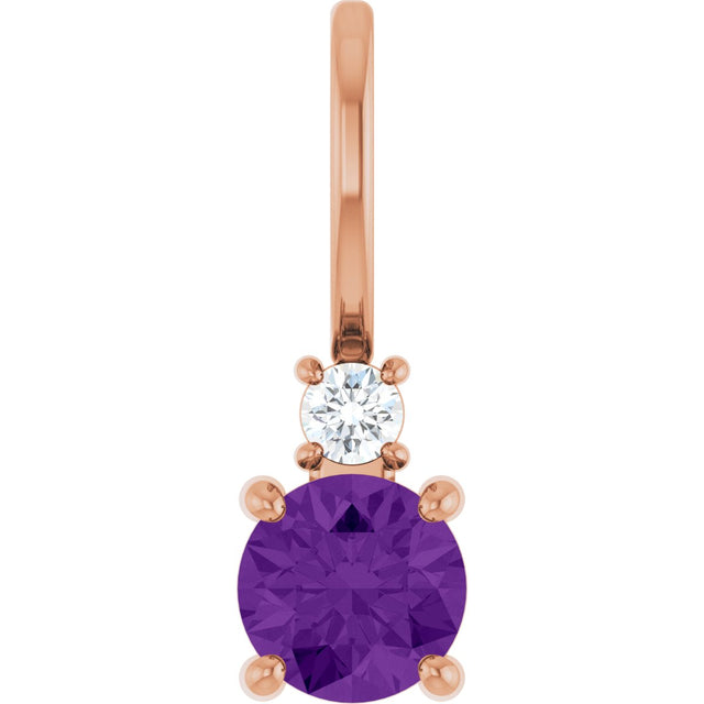 14K Gold Round Natural Amethyst Accented Pendant - Rose Gold