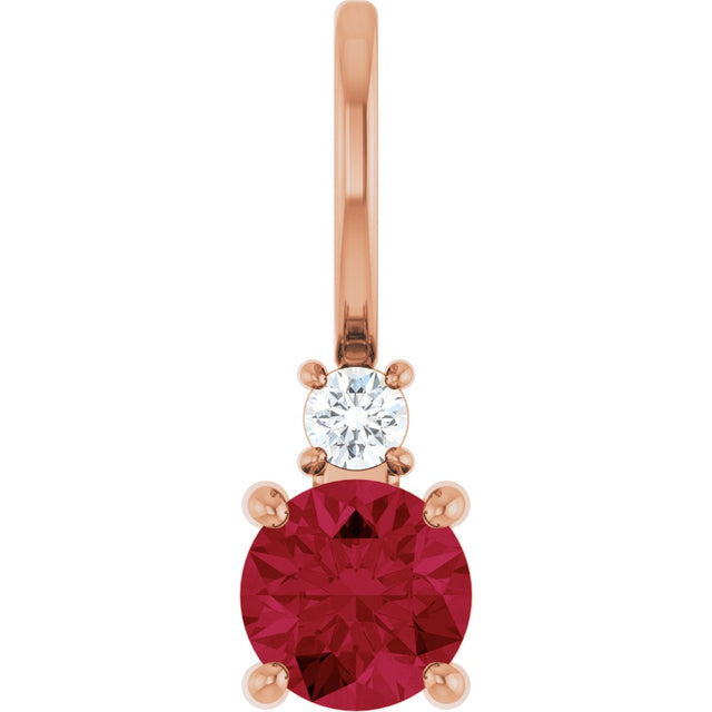 14K Gold Round Natural Ruby Accented Pendant - Rose Gold