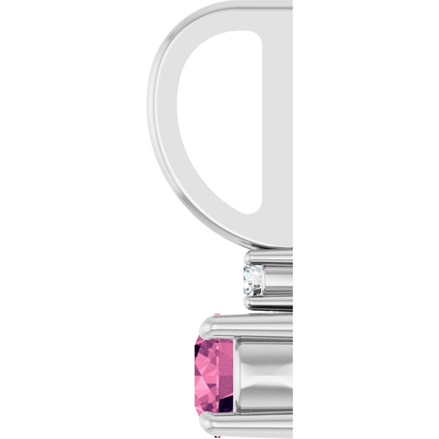 14K Gold Round Natural Pink Tourmaline Accented Pendant - White Gold - view 3