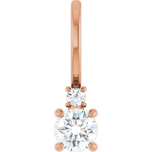 14K Gold Round Natural White Sapphire Accented Pendant - Rose Gold