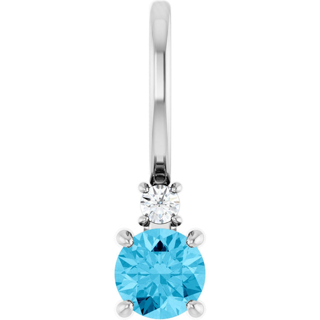 14K Gold Round Natural Aquamarine Accented Pendant - White Gold