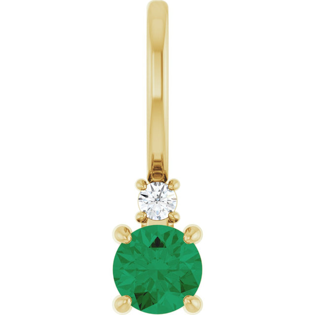 14K Gold Round Natural Emerald Accented Pendant - Yellow Gold