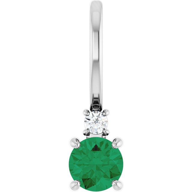 Platinum Round Natural Emerald Accented Pendant