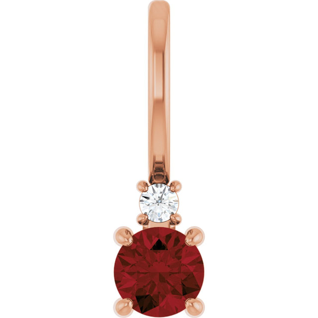 14K Gold Round Natural Mozambique Garnet Accented Pendant - Rose Gold