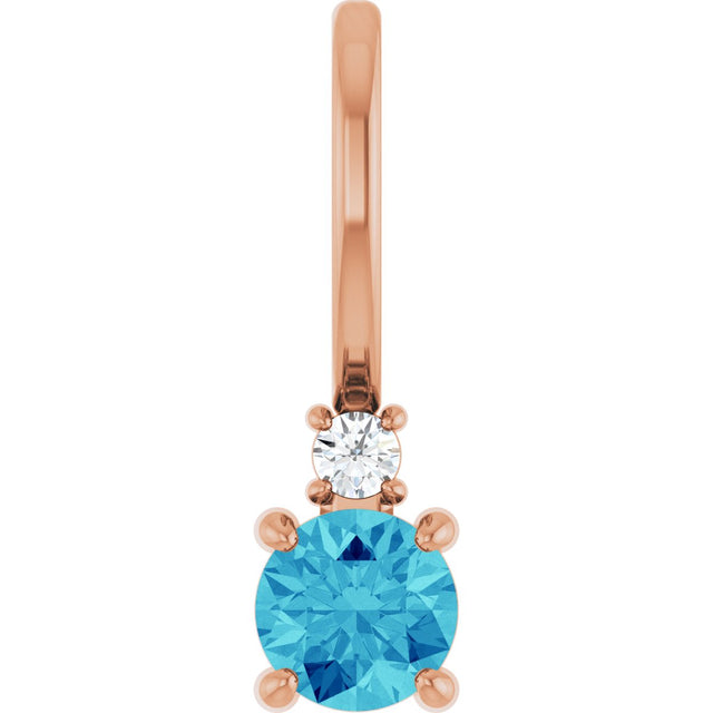 14K Gold Round Natural Blue Zircon Accented Pendant - Rose Gold