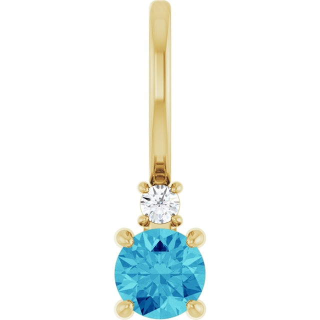 14K Gold Round Natural Blue Zircon Accented Pendant - Yellow Gold