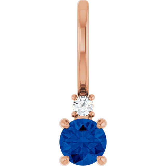 14K Gold Round Natural Blue Sapphire Accented Pendant - Rose Gold