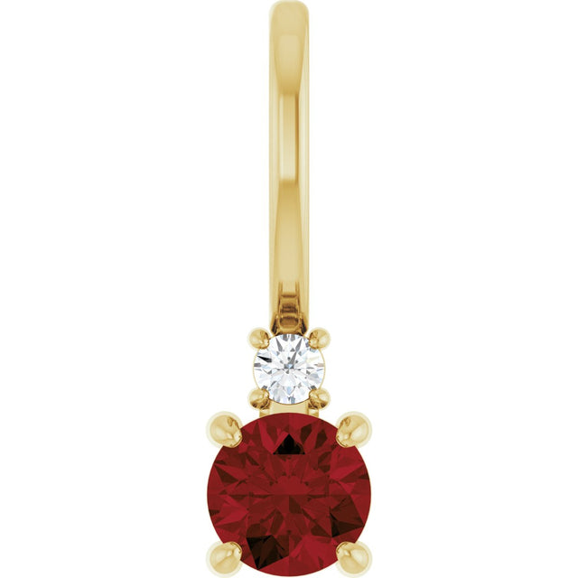 14K Gold Round Natural Mozambique Garnet Accented Pendant - Yellow Gold