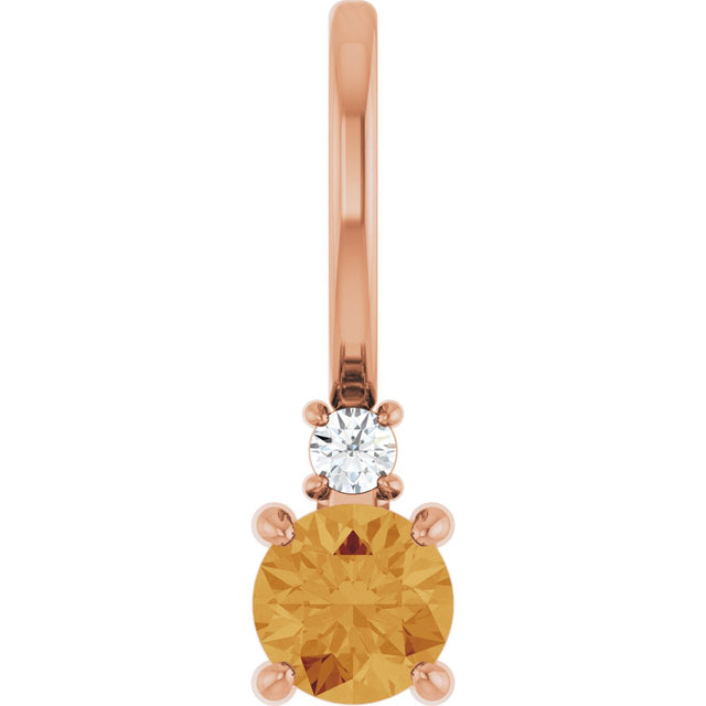 14K Gold Round Natural Citrine Accented Pendant - Rose Gold