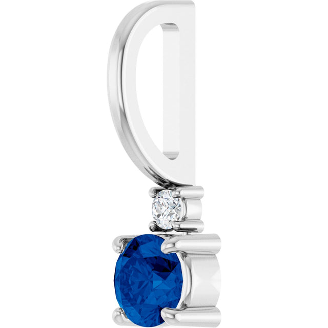 Platinum Round Natural Blue Sapphire Accented Pendant - view 2