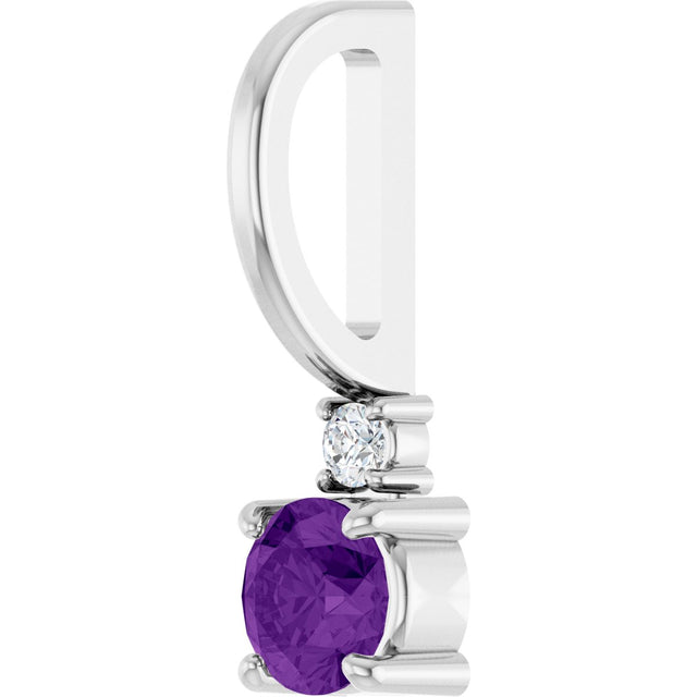 Platinum Round Natural Amethyst Accented Pendant - view 2