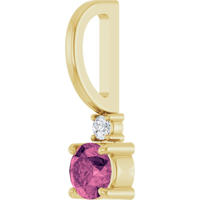 14K Gold Round Natural Pink Tourmaline Accented Pendant - Yellow Gold - view 2