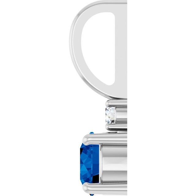 Platinum Round Natural Blue Sapphire Accented Pendant - view 3
