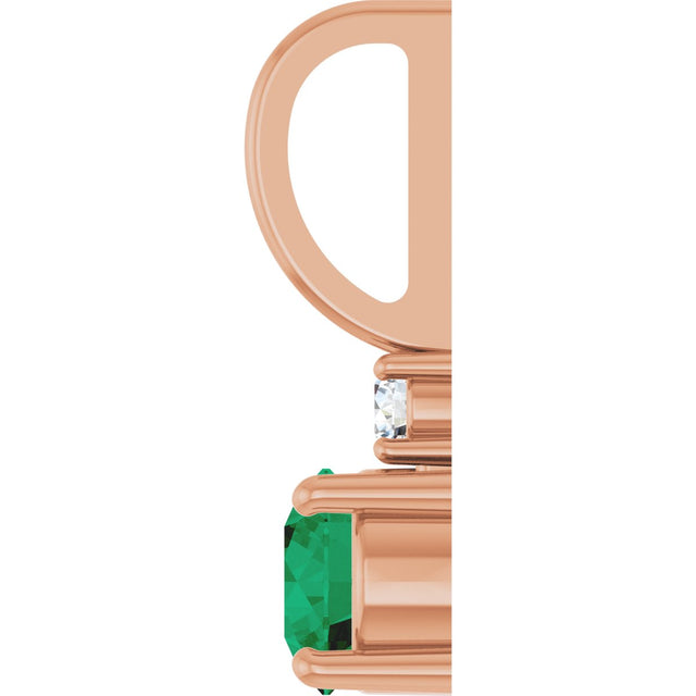 14K Gold Round Natural Emerald Accented Pendant - Rose Gold - view 3