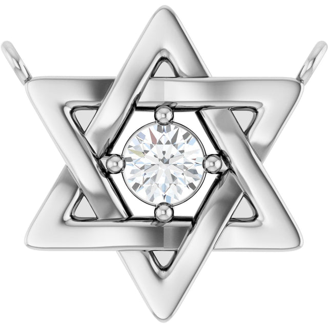 14K Gold Round Natural Diamond Star of David Necklace - White Gold