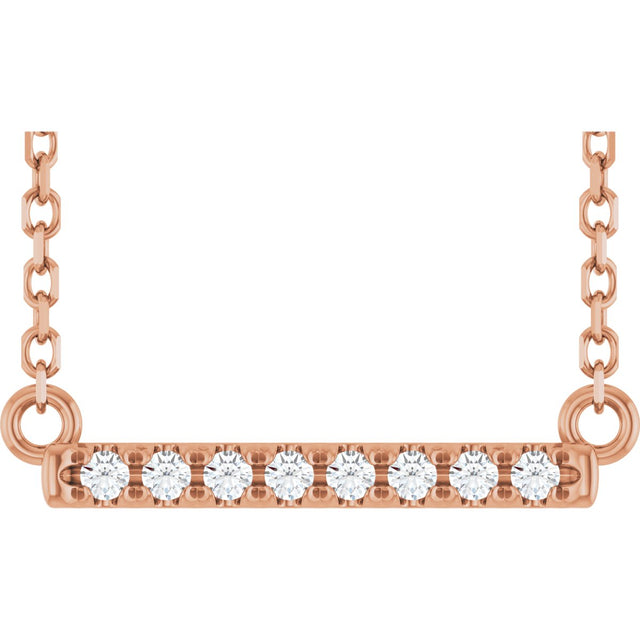 14K Gold Round Natural Diamond French-Set Bar Necklace - Rose Gold
