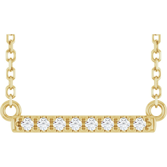 14K Gold Round Natural Diamond French-Set Bar Necklace - Yellow Gold