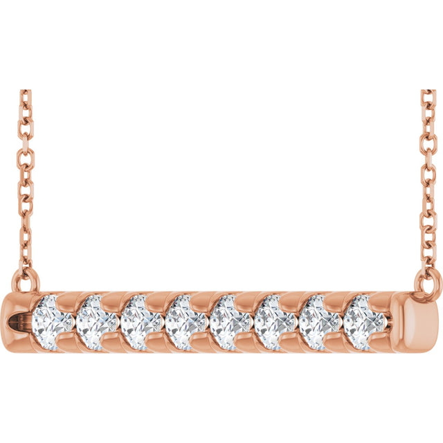 14K Gold Round Lab-Grown Diamond French-Set Bar Necklace - Rose Gold