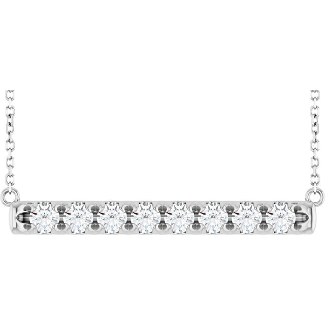 Platinum Round Lab-Grown Diamond French-Set Bar Necklace – 1.2-3mm Stones