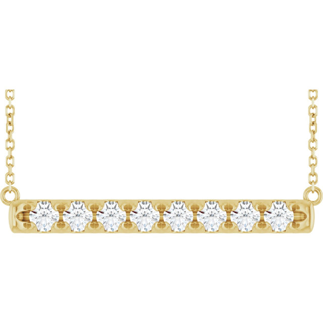 14K Gold Round Lab-Grown Diamond French-Set Bar Necklace - Yellow Gold