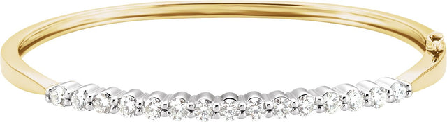 14K Gold Round Natural Diamond Accented Hinged Bangle Bracelet – 3.3mm Stones