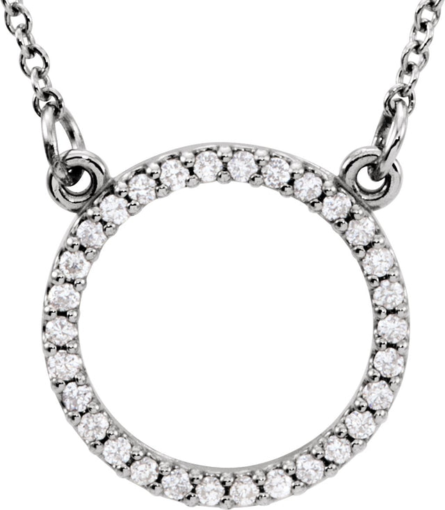 14K Gold Round Lab-Grown Diamond Petite Circle Necklace – 1/8 CTW - White Gold