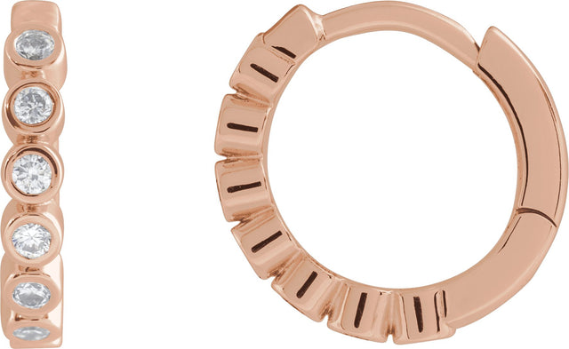 14K Gold Round Natural Diamond Hinged Hoop Earrings – 1.5mm Stones - Rose Gold