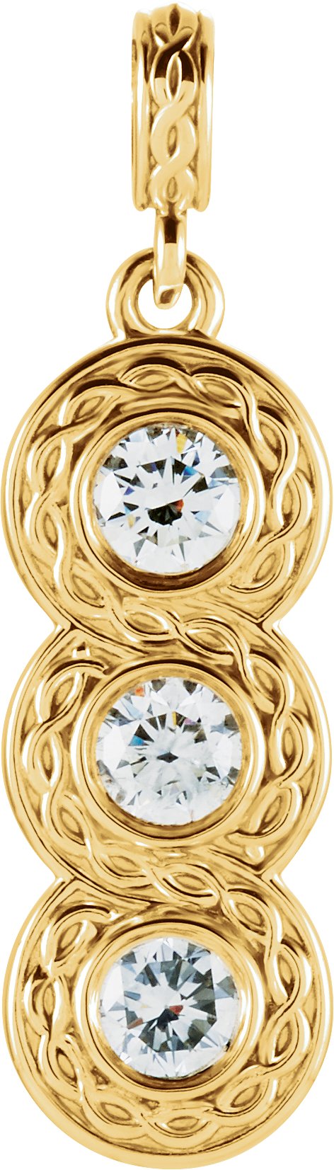 14K Gold Round Natural Diamond Three-Stone Bezel-Set Pendant - Yellow Gold