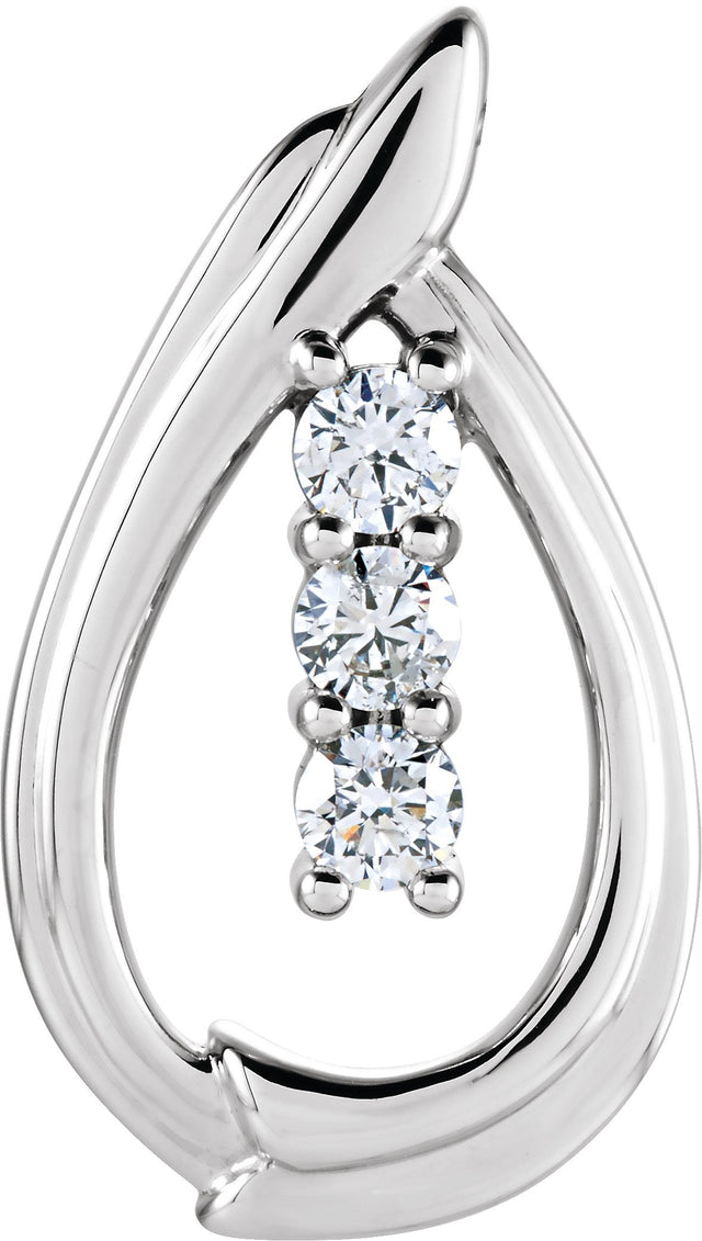 14K Gold Round Natural Diamond Three-Stone Pendant – 3/8 CTW - White Gold