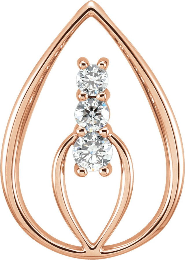 14K Gold Round Natural Diamond Three-Stone Pendant – 3.9mm Stones - Rose Gold