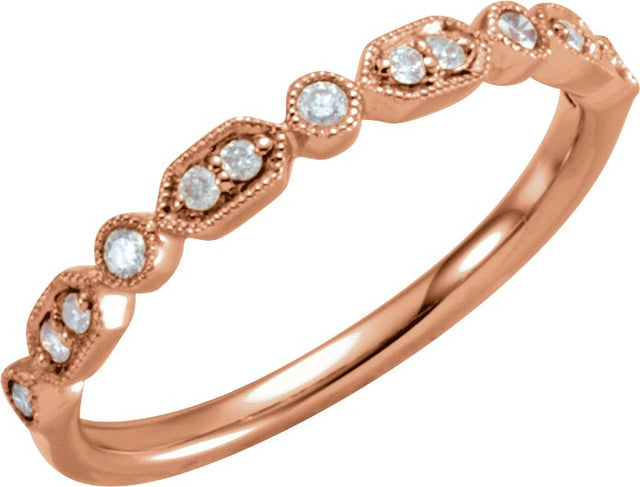 14K Gold Round Natural Diamond Accented Stackable Ring – 1/8 CTW - Rose Gold