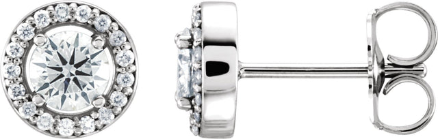14K Gold Natural Diamond Round 4-Prong Halo-Style Earrings – 3-4mm Stones - White Gold