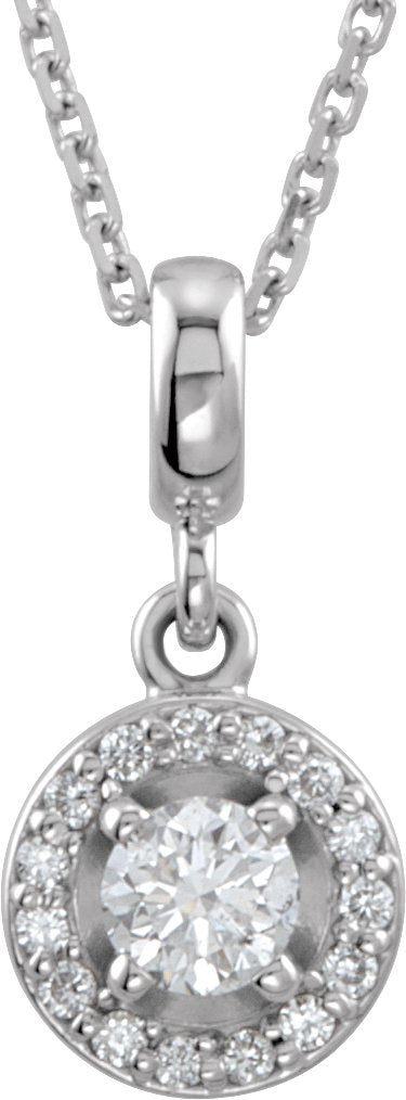 14K Gold Round Natural Diamond Halo-Style Necklace or Pendant - White Gold