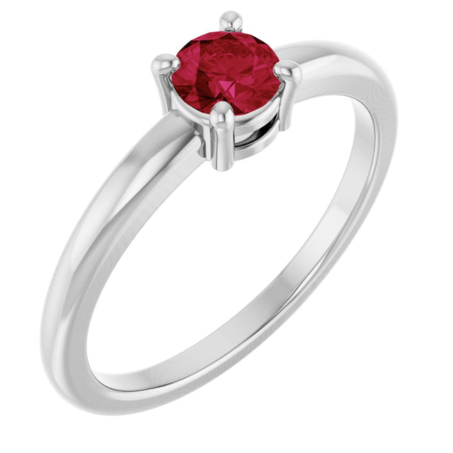 14K Gold Round Natural Ruby Solitaire Ring - White Gold