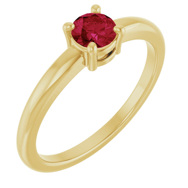 14K Gold Round Natural Ruby Solitaire Ring - Yellow Gold