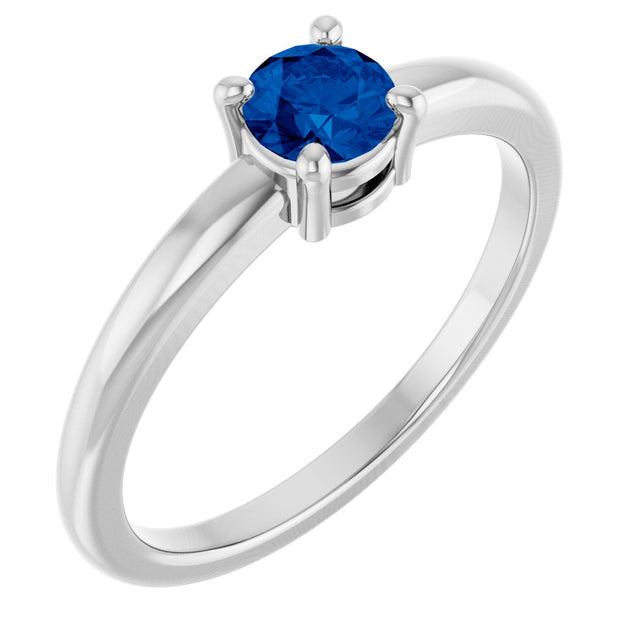 Platinum Round Natural Blue Sapphire Solitaire Ring