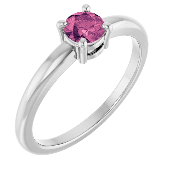 Platinum Round Natural Pink Tourmaline Solitaire Ring