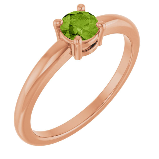 14K Gold Round Natural Peridot Solitaire Ring - Rose Gold