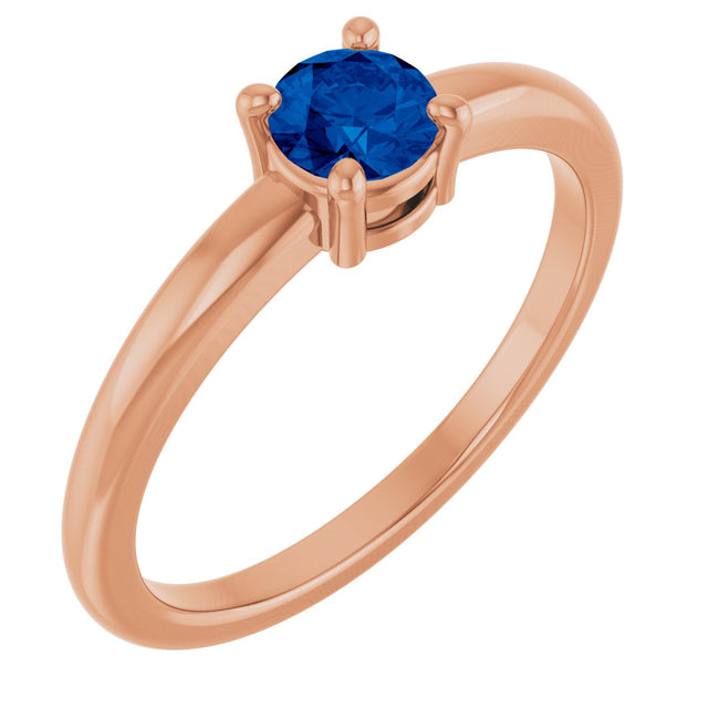 14K Gold Round Natural Blue Sapphire Solitaire Ring - Rose Gold